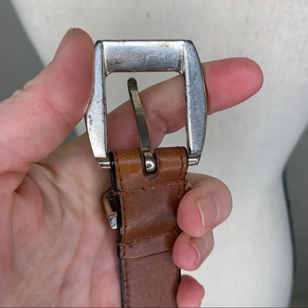 Brown Leather and Western Fabric Belt w/Silver‎